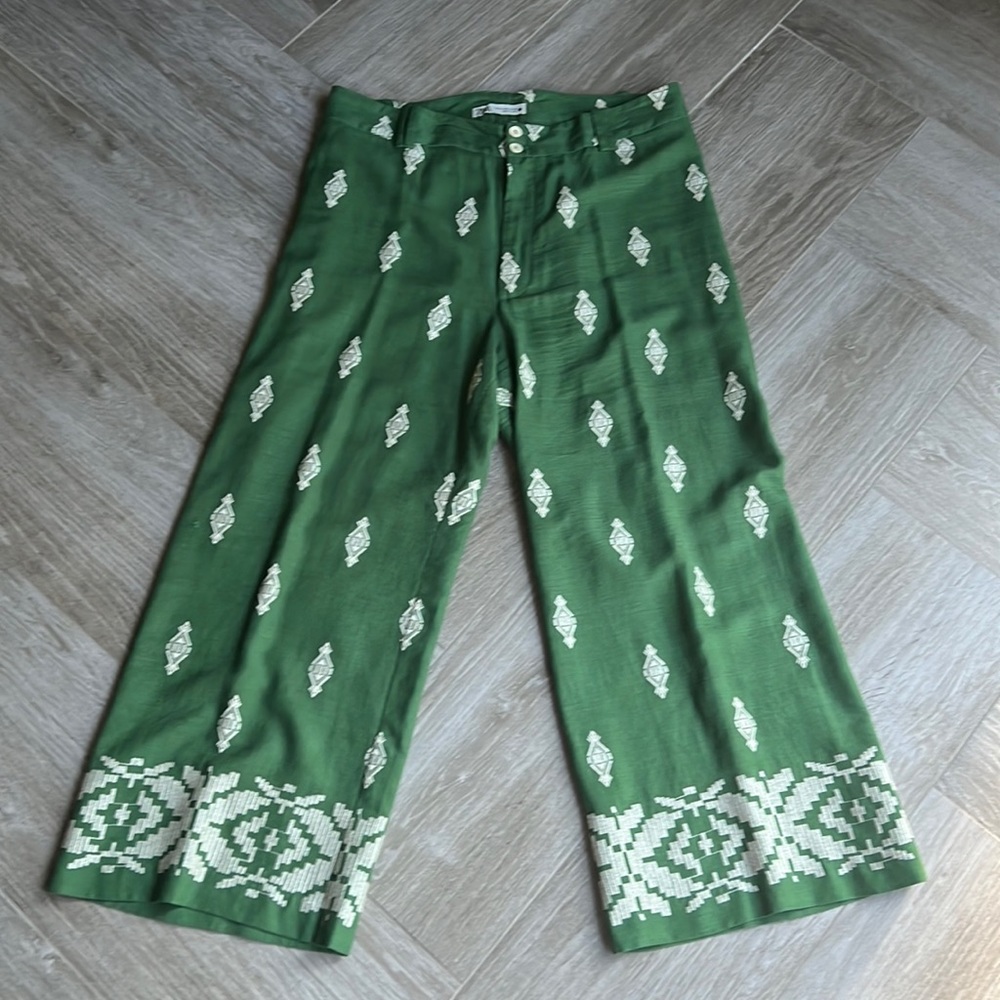 Zara green linen crop high waisted pants size XL
